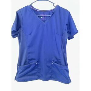 Healing Hands Purple Label Yoga Scrub Top M Blue